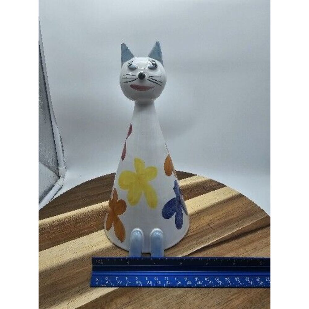Vintage Italian Hand Painted Pottery Cat Coin Bank